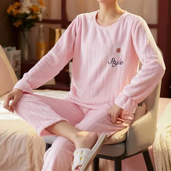 2020 Iarna Flanel Cald Pijamale Coreean Kawaii Desene Animate Pijama Set De Moda Mujer Petrecere A Timpului Liber Acasă Pânză Femei Plus Dimensiune Sleepwear 17169