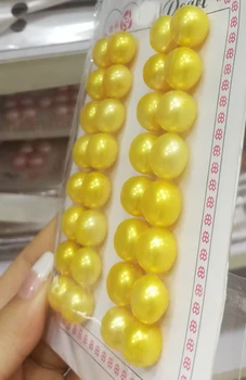 32Pcs Aur galben cu perle 11-12mm Perla Prune Jumătate Gaura Perla Super Luciu Butonul Naturale de apă Dulce pearl Margele Vrac 350