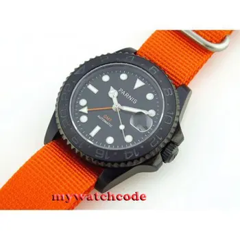 40mm parnis cadran negru GMT PVD caz sapphire crystal automatic mens watch P529 9267