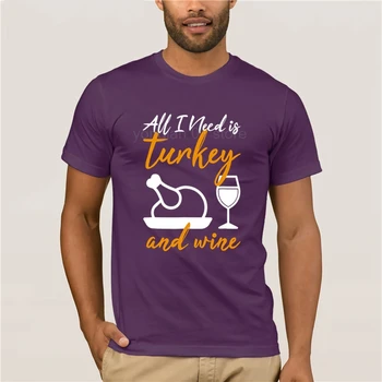 Bărbați Print Casual Bumbac T-Shirt Populare Tot ce am Nevoie este de Curcan Și Vin de ziua Recunostintei Tricou 468