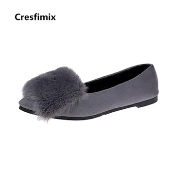 Cresfimix zapatos de mujer de moda pentru femei dulce confortabil blană toamna pantofi plat doamna casual, de înaltă calitate, pantofi gri c3195 993