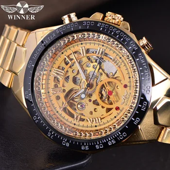 Câștigătorul Automată Ceasuri Mecanice Mens Aur Luxury Ceas Barbati Sportului Militar Schelet Din Oțel Inoxidabil Ceas De Afaceri 4622