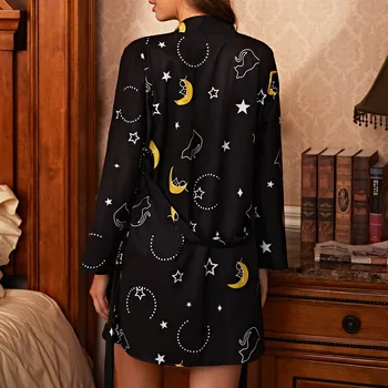 Dantela Pijama Satin Lenjerie Femei Lenjerie De Corp Pijamale Leopard Cămașă De Noapte De Mătase Imprimate Trei Pijama Set Confortabil De Acasă Costum 7101
