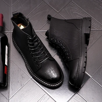 Designer de brand pentru bărbați agrement cizme de cowboy negru platforma pantofi negru din piele naturala botines hombre glezna botas de homens sapato 4938