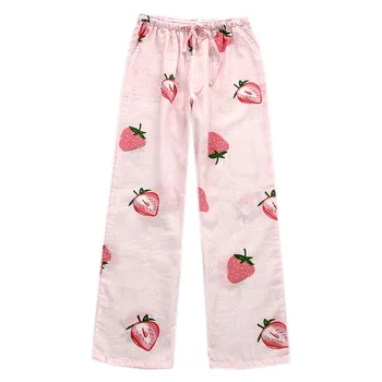 Doamnelor Pantaloni De Pijama De Vară 2021 Bumbac Tifon Tipărite Somn Fundul Subțire Japonia Stil Liber Pantaloni Plus Dimensiune Pantaloni Acasă Femei 8568