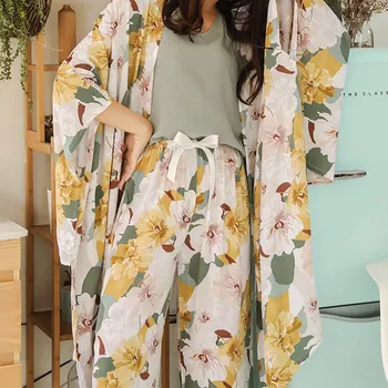 Doamnelor Pijama Floral Imprimat Acasă Costum 4 Piese Tancuri pantaloni Scurți Pantaloni Femei Haine 2021 Primavara Toamna Femei Casual Homewear 10067