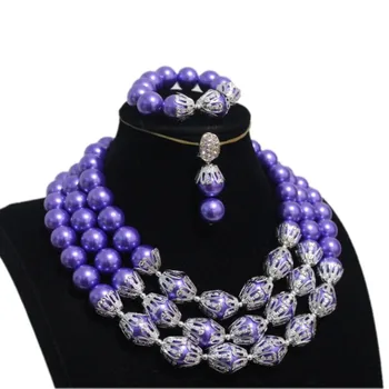 Dudo Magazin Nou Imitații de perle Dubai Bijuterii Set 3 Straturi turc bijuterii Brățară Cercei Set Colier Violet African Margele 30131