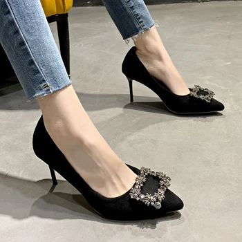 Femei de moda cu Toc Arătat Nouă de Pantofi pentru Femei Stras Sălbatice Mată Piele Pompe Tocuri Subtiri Femei Office Shoes W37-34 67