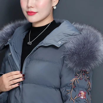 Femei jacheta de iarna noi cu fermoar lung de mari dimensiuni cu gluga de blana mamei guler îngroșarea broderie sălbatice de îmbrăcăminte pentru femei 122968
