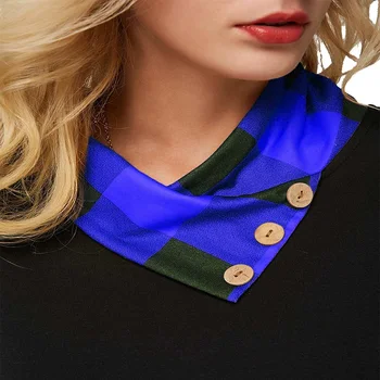 Femeile Mozaic Carouri T-shirt O de Gât Maneca Lunga Pulover de Topuri Casual Moda Doamnelor de sex Feminin Butonul de Decor Tricou 2273