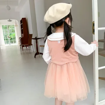 Haine pentru copii nou fetelor vesta rochie din două piese costum stil coreean de externe pentru copii îmbrăcăminte copil fată haine de toamna 1060