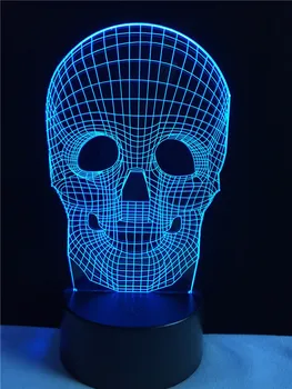 Halloween Forma Craniului Lumina de Noapte Iluzie 3D Multicolore Lampa de Birou LED-uri de Masă de Noapte Lumina de Control Culori Schimbare de Decor LED 5932