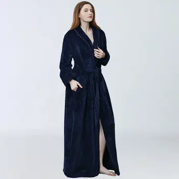 Iarna doamnelor cămașă de noapte de talie halate de flanel lung halat de baie centura pijamale cald cămașă de noapte халат банный 23552