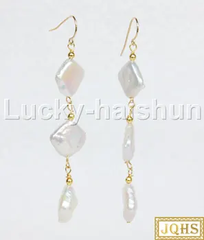 JQHS naturale Legăna stil Baroc 12mm romb alb perle Margele Cercei de aur de 14KT cârlig j11665 193