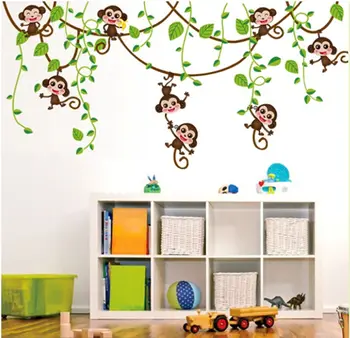Jungle Monkey Copac Perete Autocolant Vinil Detașabil Copil Pepinieră Pentru Copii Art Decor Decal 79671