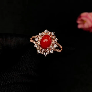 KJJEAXCMY de tip boutique de bijuterii argint 925 incrustat naturale de coral roșu piatră prețioasă de sex feminin cercei set inel de sprijin de detectare a ne 1816