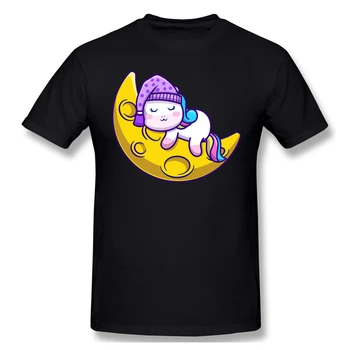 Minunat Unicorn, Dormind Pe Luna Cadou de Desene animate Grafică Cool Short Sleeve T-shirt de Sus 943