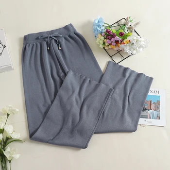 Moda coreeană Femei Pantaloni Toamna Iarna tricotate Largi Picior Pantaloni Cordon Elastic Talie Mare sex Feminin Liber Casual Pant SF1701 1531