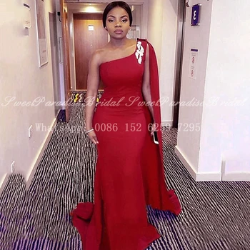 Moda Streamer Sirena Rochii De Domnisoare De Onoare 2020 Lungi Și Roșii Pe Un Umăr Femeile Africane Vestidos De Nunta Rochie De Petrecere Rochie De Bal 894