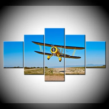 Panza Pictura galben avion care zboară în cer albastru 5 Piese de Arta de Perete Pictura Modular imagini de Fundal Poster Print Decor Acasă 609