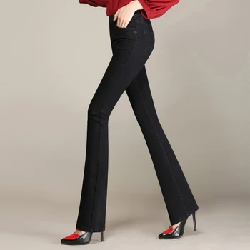Primăvara și Toamna versiunea coreeană de Talie Mare Negru Micro blugi de sex Feminin de Mari dimensiuni Slim Stretch Direct Largi picior pantaloni Marimea 34 3641