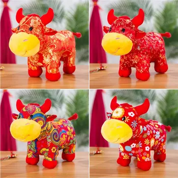 Roșu Jucarii de Plus, Cadouri de Desene animate Vaca Umplute Jucării Simulare Papusa Desktop Decor Festival Ornamente pentru Anul Nou Chinezesc 1575