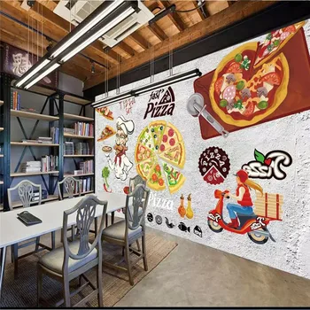 Tapet personalizat de perete de ciment de mână-pictat pizza pizza livrata acasa fundal pictura pe perete material impermeabil avansat 7509