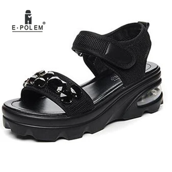 Vara New Sosire Femei Ochiurilor Sandale cu Platforma Negre Diamante Verzi Pantofi Casual Picior Poartă 1569