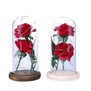 Veșnică Floare 2 Trandafiri Ziua Îndrăgostiților Festivalul de Nunta de Decorare a Crescut Capac de Sticlă Floral Romantic Decor Cadou 2087