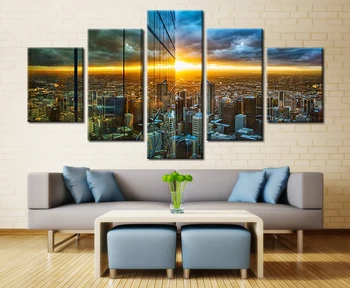 Înfrumusețează HD Print Pe Panza Tablouri Decor Acasă 5 Piese de Arta de Perete Postere Sunrise City Peisaj Modular Poze Camera de zi 248