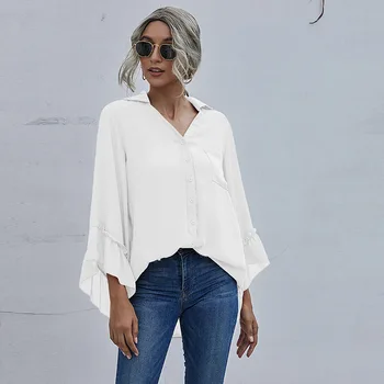 Șifon Cămașă 2020 Femei Culoare Solidă Topuri De Moda Office Toamna Neregulate Bluza Casual Flare Sleeve Lotus Tricou Blusas Mujer 464