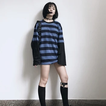 Tricouri Femei cu Dungi Harajuku Pierde O-gât de Agrement Elevii de Înaltă Calitate, cu Maneca Lunga T-shirt coreea Style All-meci Femei