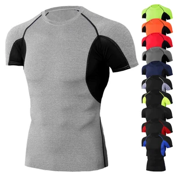 Haine de Fitness de formare de baschet elastic sport colanti funcționare în aer liber uscare rapida T-shirt pentru barbati cu Maneci Scurte T-Shirt
