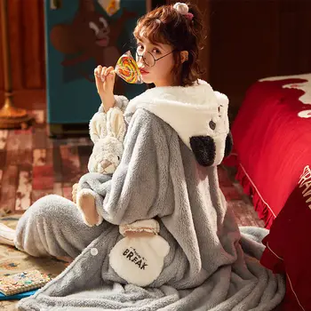 Femei cămașă de noapte de Iarnă cu Glugă Pijamale Lungi Îngroșa Sleepwear Dulce și Minunat în Vrac Pot Fi Purtate in Afara de Servicii de Origine Costum