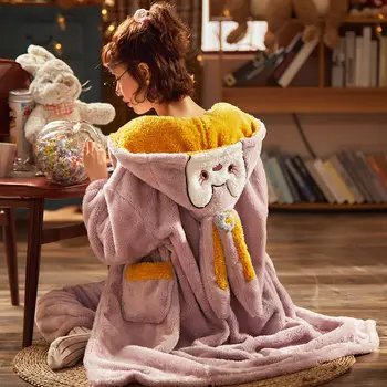 Femei cămașă de noapte de Iarnă cu Glugă Pijamale Lungi Îngroșa Sleepwear Dulce și Minunat în Vrac Pot Fi Purtate in Afara de Servicii de Origine Costum